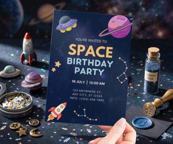 Outer Space Birthday Invitation, Galaxy Astronaut Party Invite