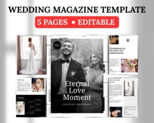 Editable Classic Wedding Magazine Template, Canva Wedding Newspaper