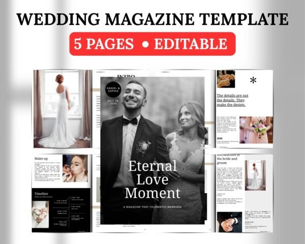 Editable Classic Wedding Magazine Template, Canva Wedding Newspaper