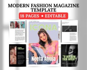 Modern Fashion Magazine Template, Editable Canva Magazine, Minimal Editorial Layout,