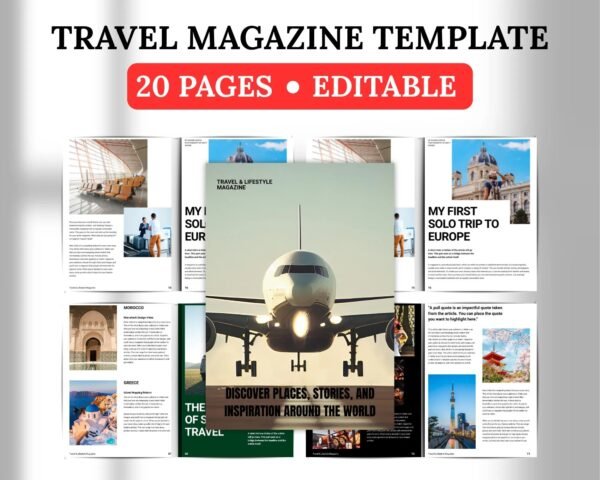 Editable Minimalist Travel Magazine Template, Canva Travel Guide, Modern Vacation Lookbook, Digital Editorial Layout,