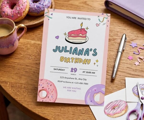 Editable Canva Template, Modern Gold & Violet Invite, Purple and Yellow Birthday Party Invitation