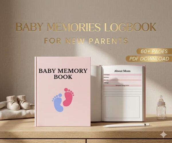 Baby Memory Logbook, Modern Newborn Milestone Journal, Digital First Year Baby Book PDF