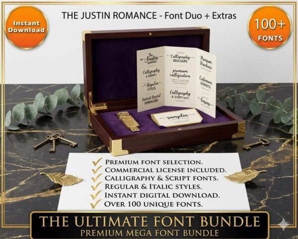 Romantic Font Duo Bundle, 100+ Premium Wedding Calligraphy Fonts