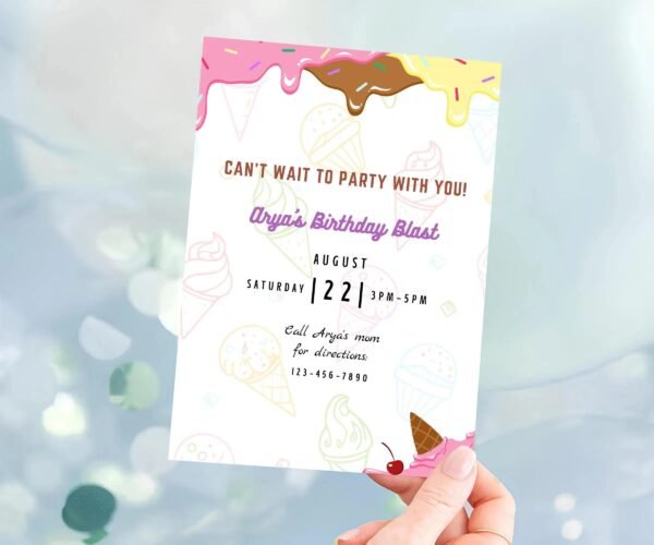 Cartoon Birthday Invitation Canva Editable Party Invites, Colorful Kids Birthday Template